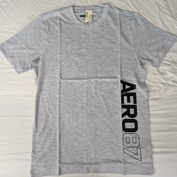Aeropostale Vertical Aero87 Stretch Graphic Tee - Medium - Yellow and Gray - Picture 2 of 5